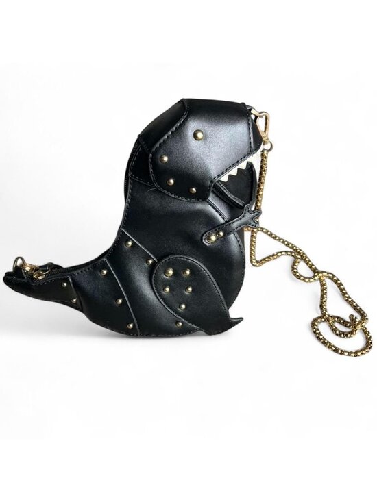 The Unbranded Brand Handbags - Black Dinosaur Purse w/Gold Studs Chain Strap Whimsy Kidcore Cutesy Maximalism